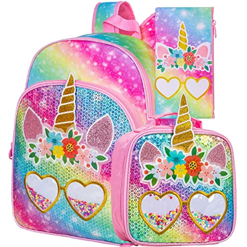 Zlyert 3Pcs Unicorn Backpack For Girls, Sequin Bookbag For Elementary Preschool Students, 16" Kids Backpacks With Lunch Box For Girl - Pink #TOP6