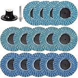 15 Stk Fächerscheiben 50mm für Bohrmaschine, 2 Zoll Schleifscheiben Körnung 40/60/80 Zirkonkorund Schruppscheibe mit 6,35 MM Adapter für Metall Holz Stahl Schnelles