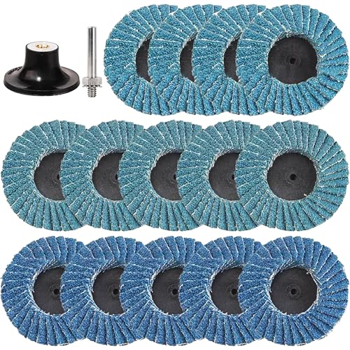 15 Stk Fächerscheiben 50mm für Bohrmaschine, 2 Zoll Schleifscheiben Körnung 40/60/80 Zirkonkorund Schruppscheibe mit 6,35 MM Adapter für Metall Holz Stahl Schnelles