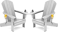 Vista 62 de SERWALL Silla Adirondack con portavasos – Juego de 2 sillas Adirondack compuestas para exteriores de polietileno de alta densidad para todo