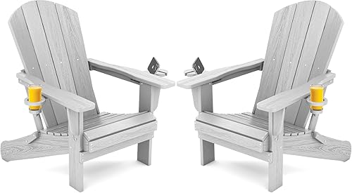 Miniatura 70 de SERWALL Silla Adirondack plegable, Silla Adirondack HDPE con textura de madera - gris