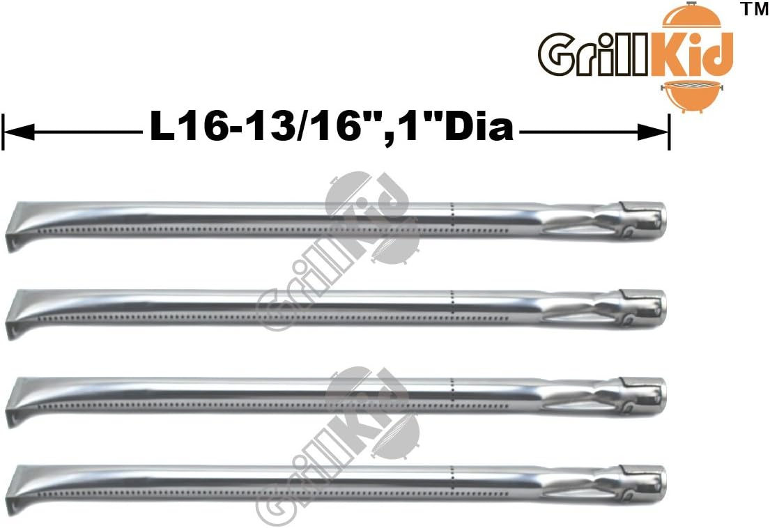 Grillkid BS364 Stainless Steel Burner for Select Grill Items by Sterling Forge, Costco Kirkland, Nexgrill, Charmglow, Perfect Glo, Permasteel, Compatible with Part #10361, CTB1, BBQ49008, Set of 4