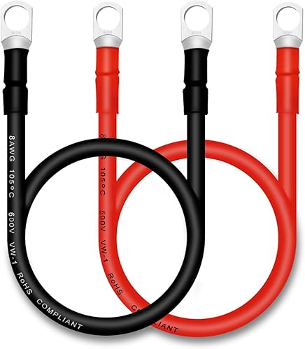 Cable de batería, cables de batería 8AWG con terminales, 2 cables de batería de cobre.
