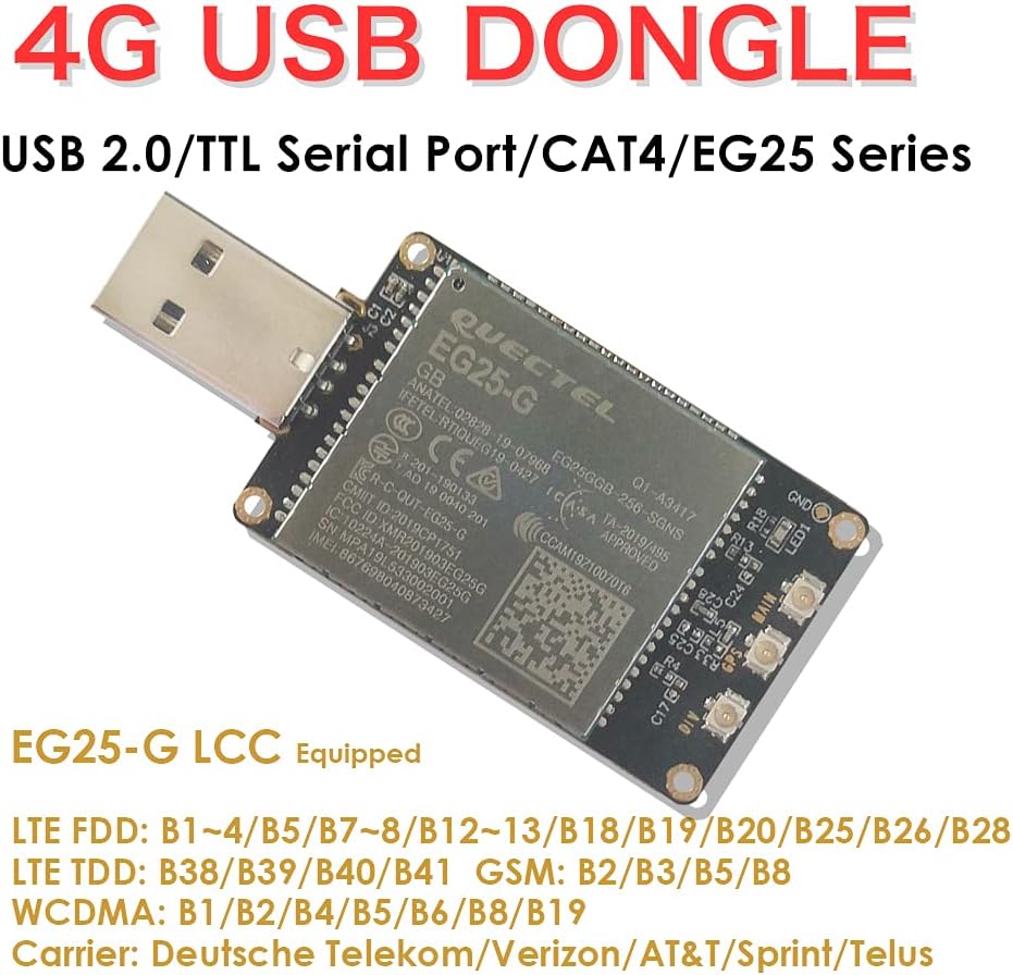EXVIST 4G LTE USB Dongle W/EG25-G LCC IoT/M2M-optimized LTE Cat 4 Module SIM Card Slot GPS for Global