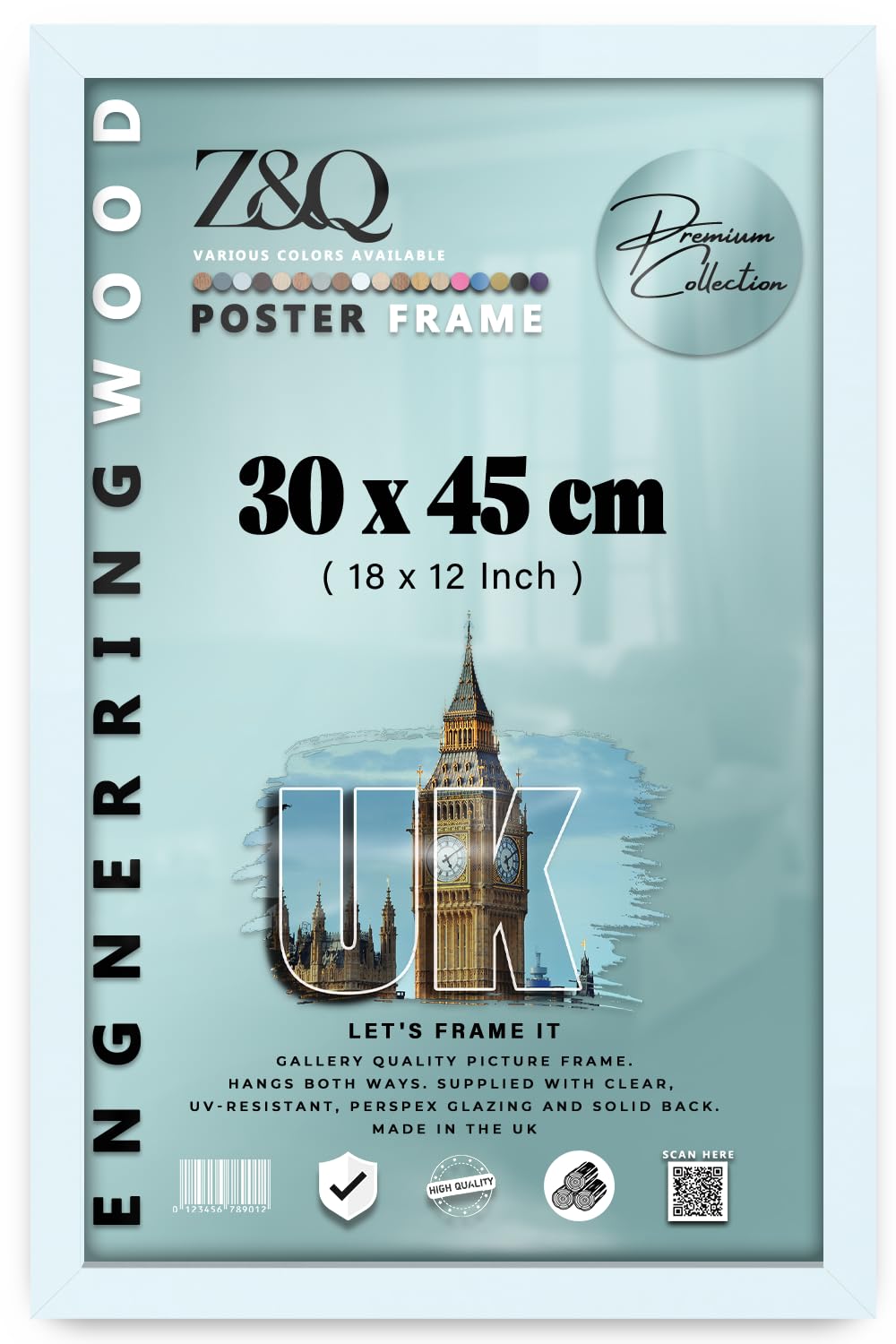 Z&Q - Elegant Eton Wood (30 x 45 CM) Poster Frame | Portrait/Landscape Display 18 x 12 Inch Picture Frame Ideal for Art and wall Décor [ White ]