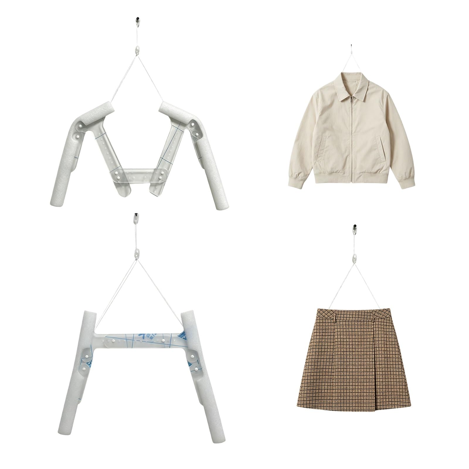 Confezione da 2 grucce a forma di busto trasparente | Espositore per abbigliamento con manichini regolabili e sistema di sospensione a filo invisibile per negozi