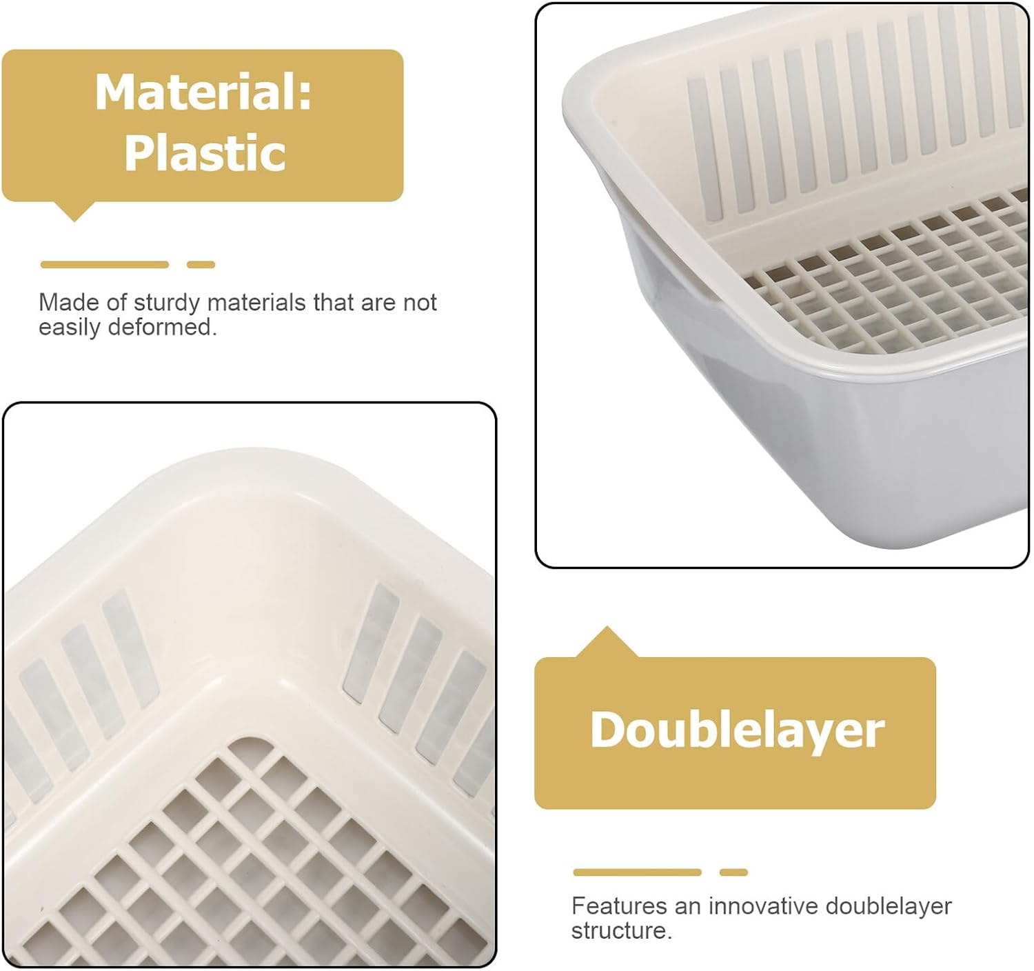 Hemobllo Double Layer Vegetable Colander and Fruit Strainer Basket, Grey Plastic Kitchen Draining Bowl with Detachable Rice Washer for Washing Fruits and Vegetables