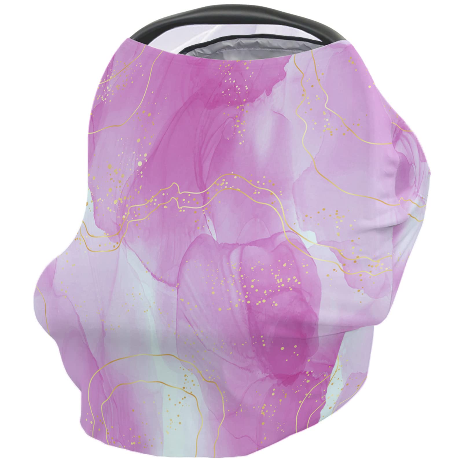 Nursing Cover for Breastfeeding Scarf, Pink Purple Marble Texture Gold Line Overlap Gradient Baby Car Covers Super Soft Multi Use for Canopy Shopping Cart Cover Blanket Stroller Cover