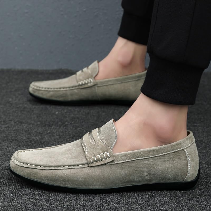 Men's Loafers Round Toe Leather Penny Loafers Resistant Anti-Slip Flat Heel Outdoor Wedding Slip On4