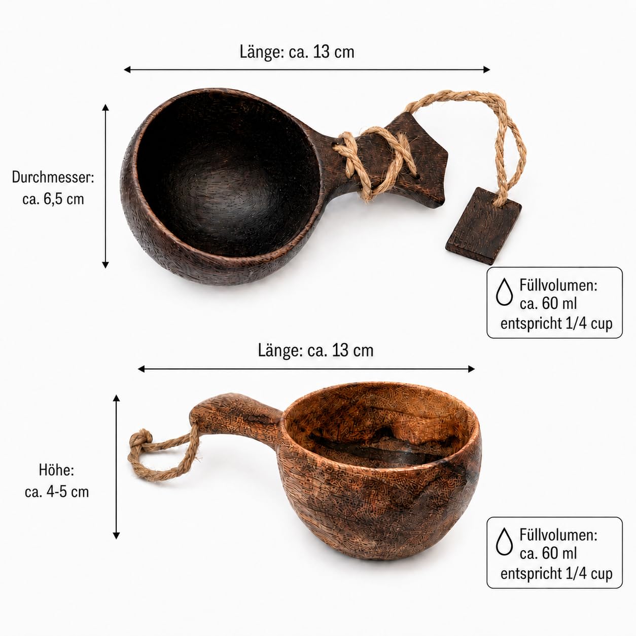 Kuksa drewniane kubki zestaw 2 szt. z drewna mango, 60 ml