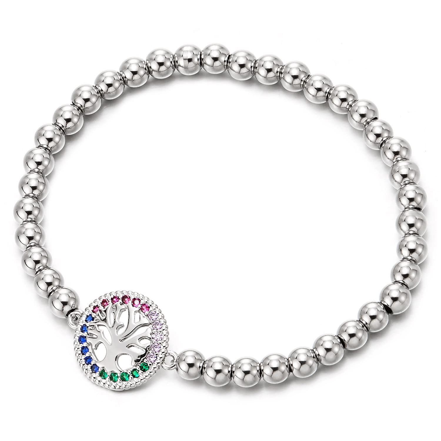 Bracciale da Donna, Perline Collegamento Chain Braccialetto, Zirconi Charm Pavé Quadrati Charms Estensibile