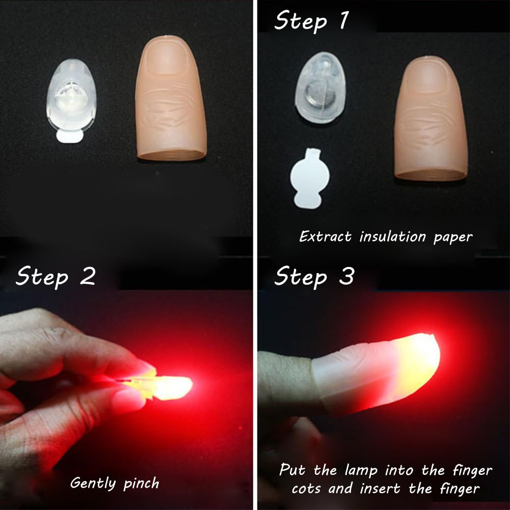 OTOTEC Lot de 4 lumières magiques clignotantes pour pouce, fête, bar, spectacle, pouce, faux doigt, farce, jouet de scène, multicolore