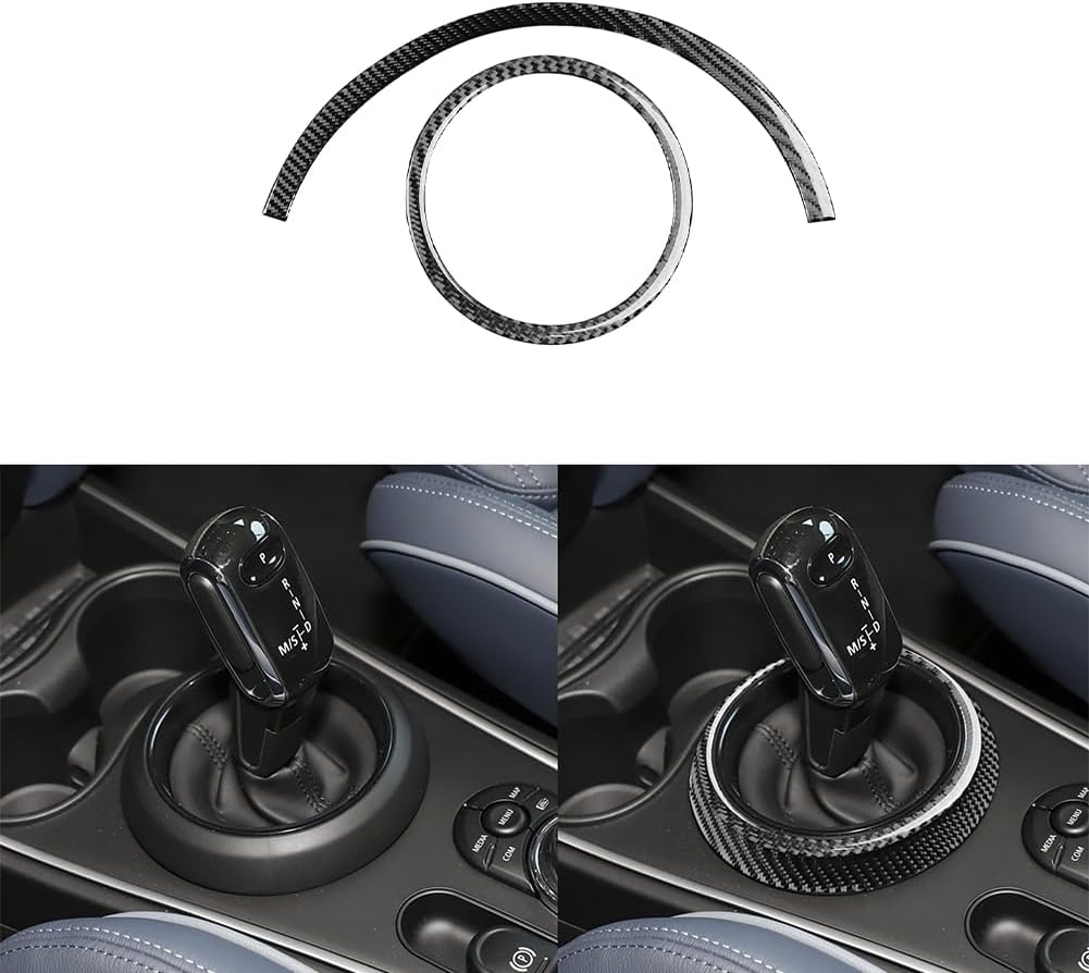 2PCS Gear Shift Surround Ring Carbon Fiber Sticker Decal Compatible with MINI F60 Countryman Cooper 2017 2018 2019 2020 2021 2022 2023 Interior Accessories Black.