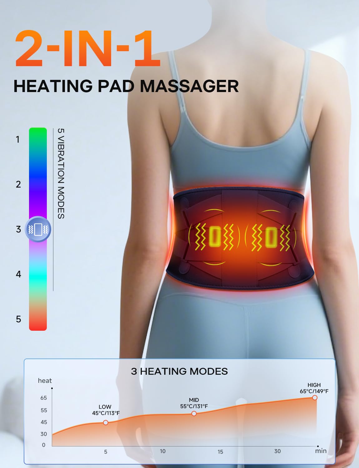 ALLJOY 67" Cordless Heating Pad for Back Pain Relief FSA Eligible HSA, Portable Lower Back Massager with 3 Heat 5 Vibration, Wireless Heating Pad for Cramps,Rechargeable Back Support Heat Massage Belt: Blue