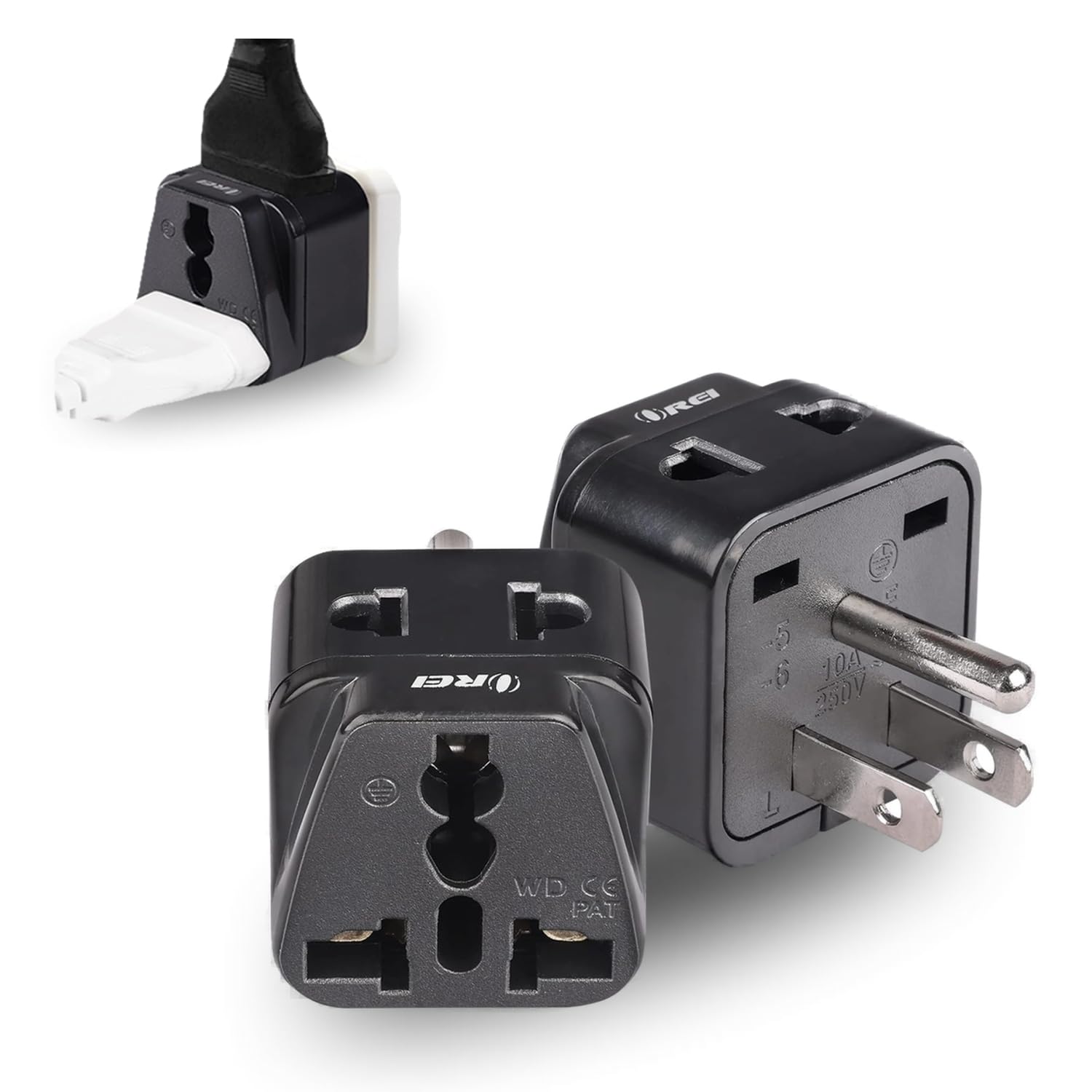OREI USA Travel Adapter, Japan, Philippines Canada Travel Plug, India to USA Converter Plug - 2 in 1 Type B - Perfect for Laptop, Camera Chargers - CE, RoHS - 2 Pack - Black - 5 Years Warranty
