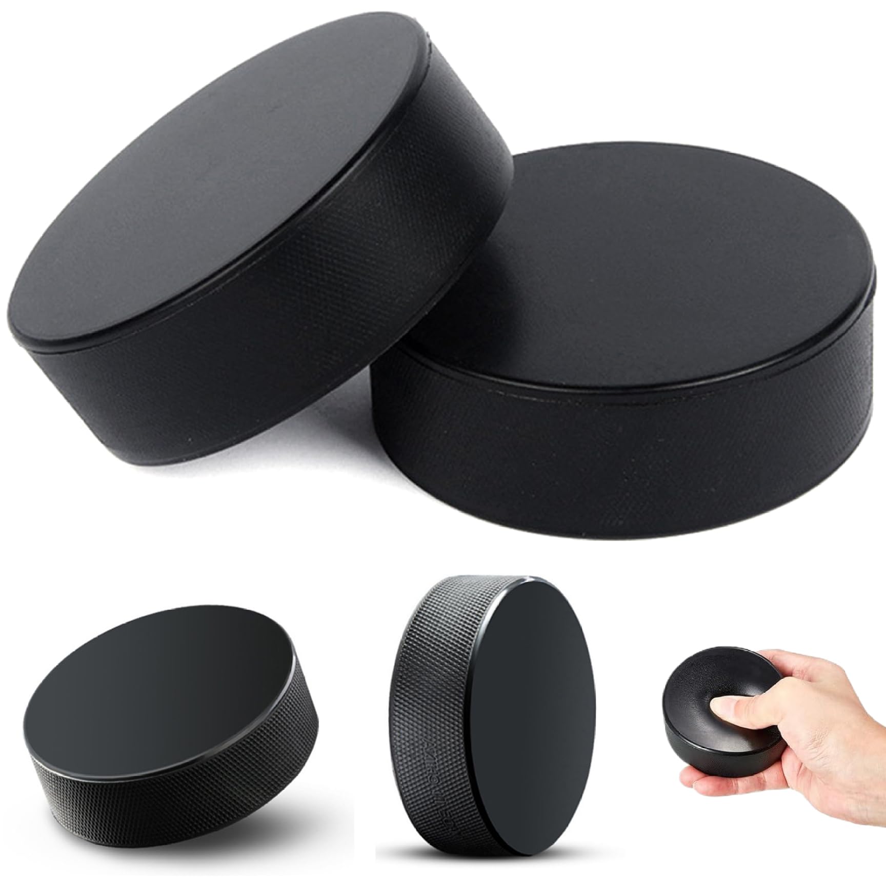 Lot de 4 palets de hockey sur glace en mousse résistants à l'usure, légers pour l'entraînement classique et la pratique. Palets hockey noirs souples pour une utilisation en intérieur. Cadeaux