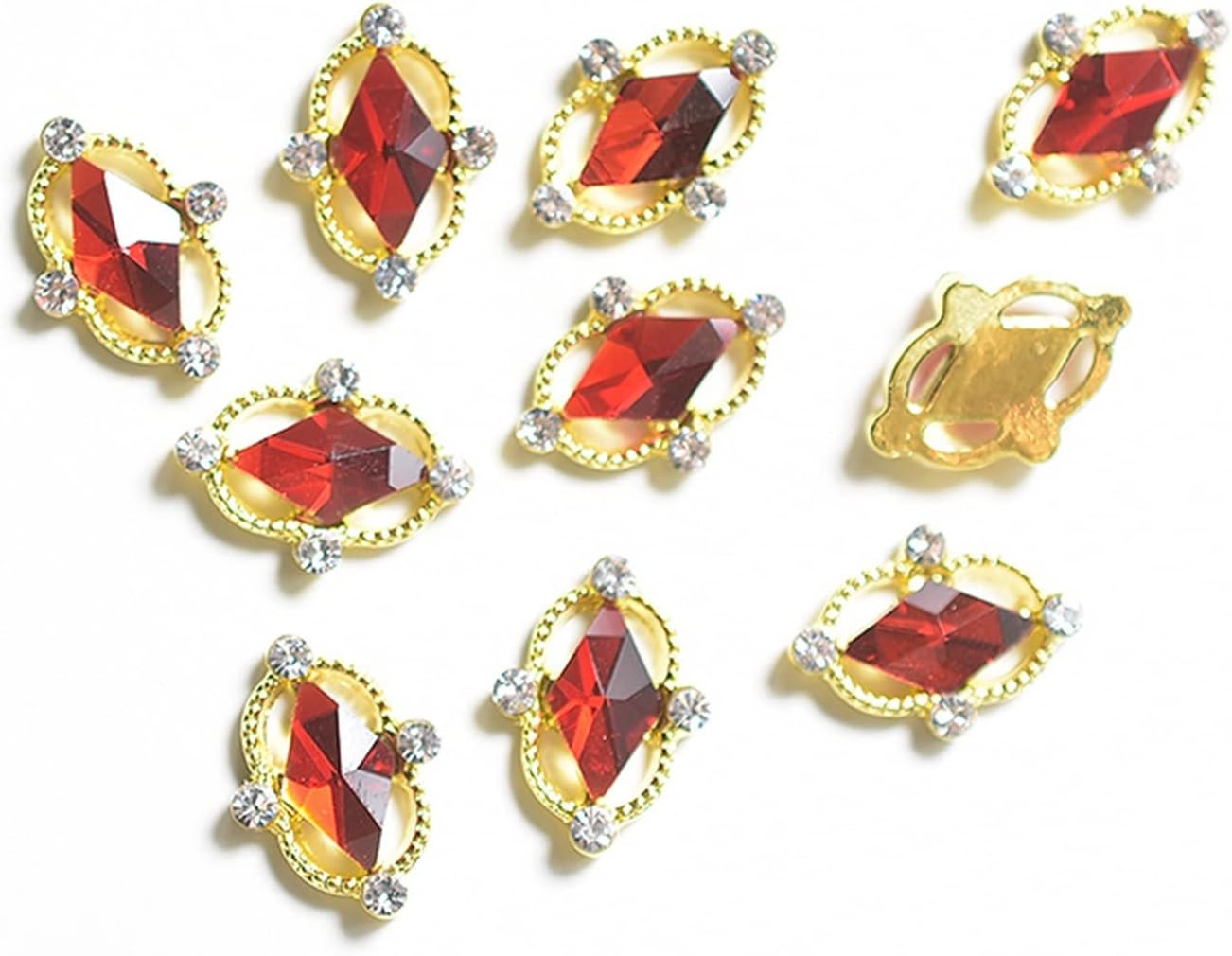 10 stks 3D Nail Art Decorations Rechthoek Gouden Rhinestones Gliter Strass Stones Charms Nagels Accessoires Fashion Desgin (Color : Red)