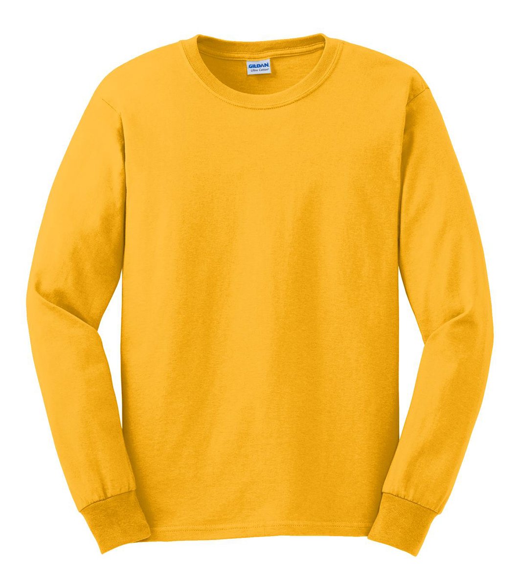 Gildan (L, ) Mens Plain Crew Neck Ultra Cotton Long Sleeve T-Shirt Gold