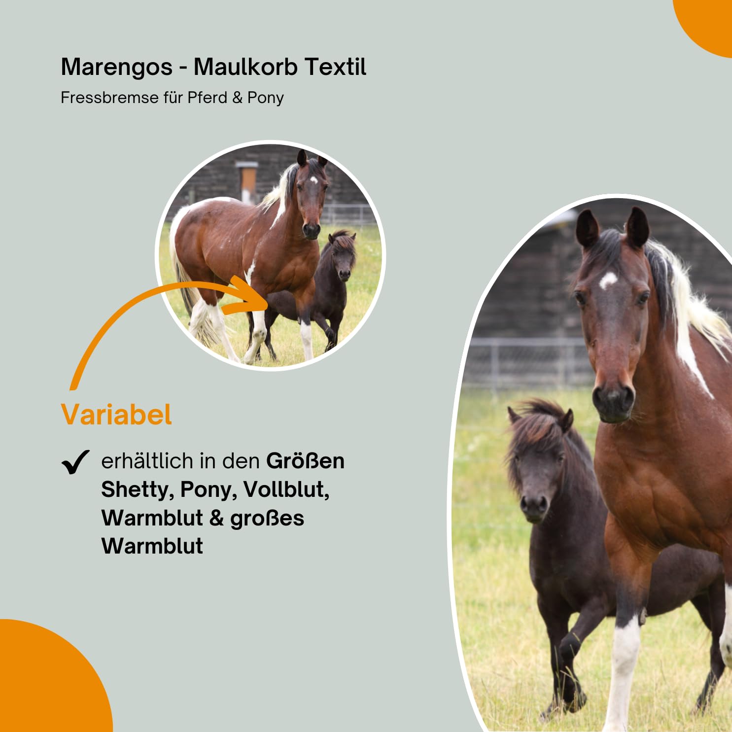 Marengos - Maulkorb Textil – Fressbremse Pferd & Pony – zur Kontrolle von Grasverzehr & bei Krankheit – gefüttert & stufenlos einstellbar – Schwarz/Grau für Shetty, Pony, Voll- & Warmblut