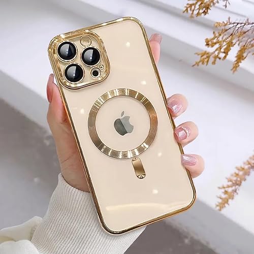 ZIYE Funda magnética para iPhone 14 Pro Max compatible con MagSafe protector de lente de cámara chapado de lujo para mujeres y hombres, funda