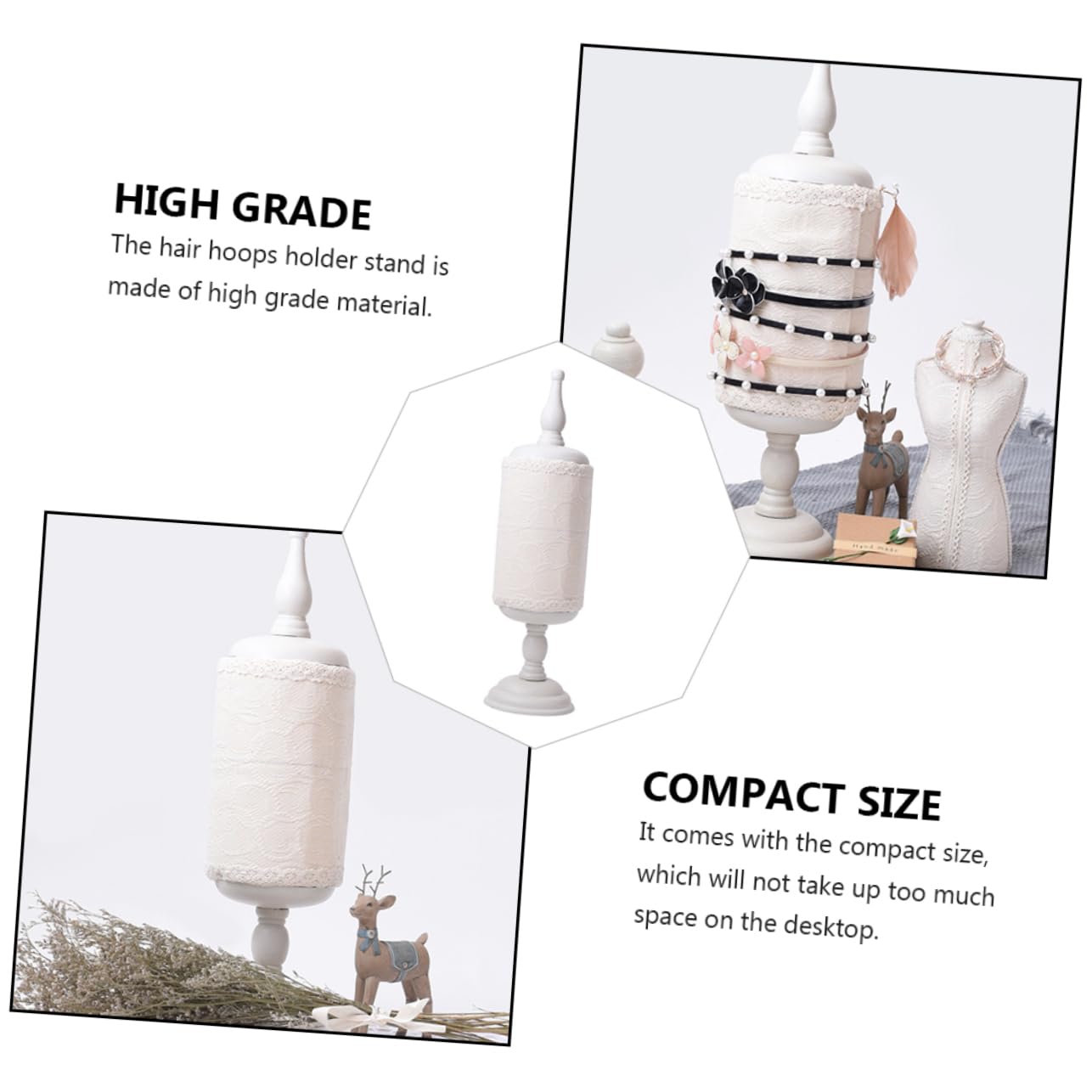 minkissy Soporte Vertical Para Diademas y Accesorios De Cabello Organizador Elegante De Encaje Para Tocados Exhibidor De Joyería Para Mesa De Maquillaje y Ferias