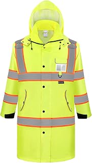 TICONN ANSI Class 3 High Visibility Reflective Rain Jacket - Waterproof Safety Trench Coat for Construction & Traffic
