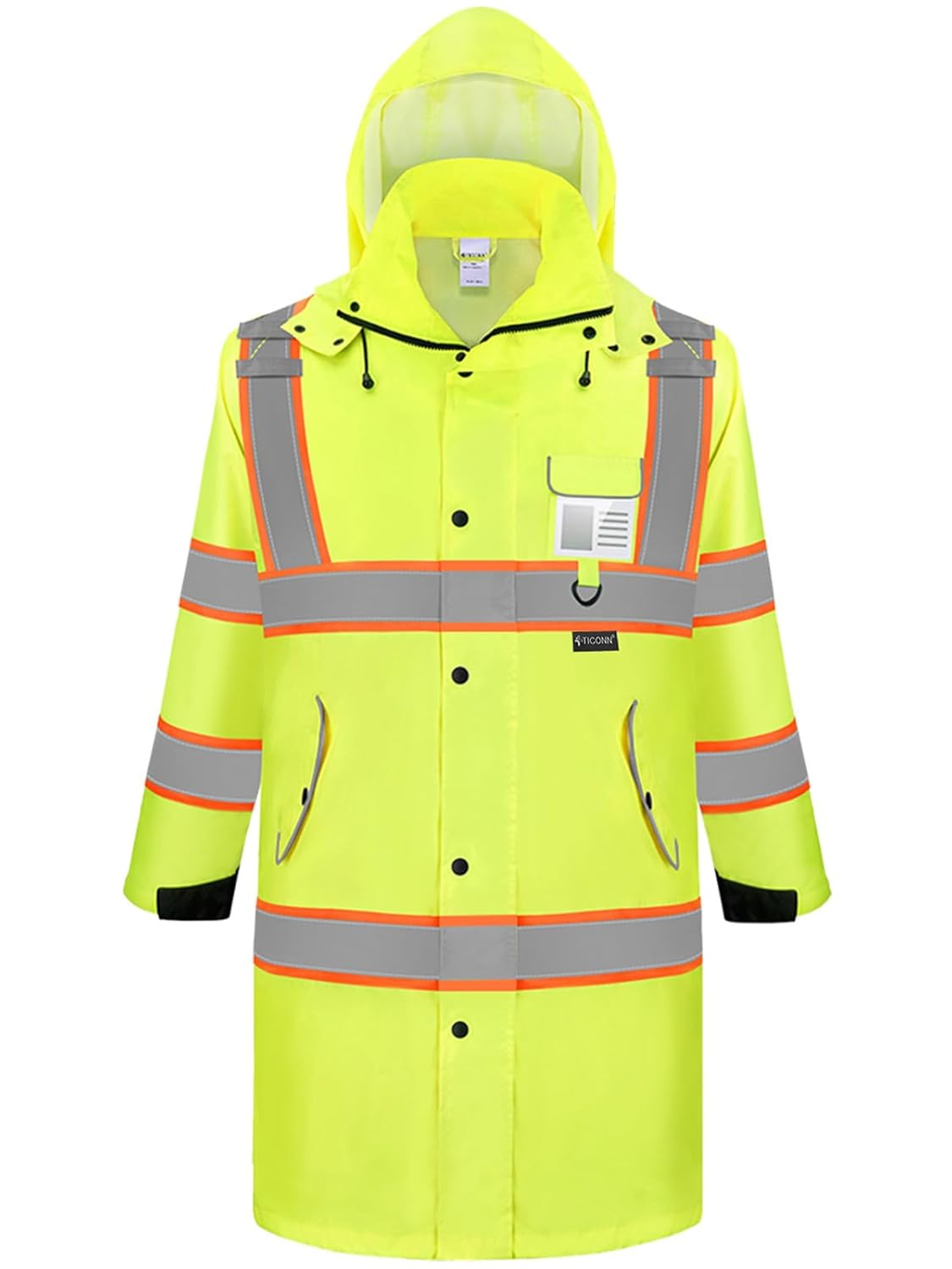 TICONN Reflective Rain Coat Waterproof Hi Vis Safety Rain Jacket Heavy Duty ANSI Class 3 High Visibility Trench