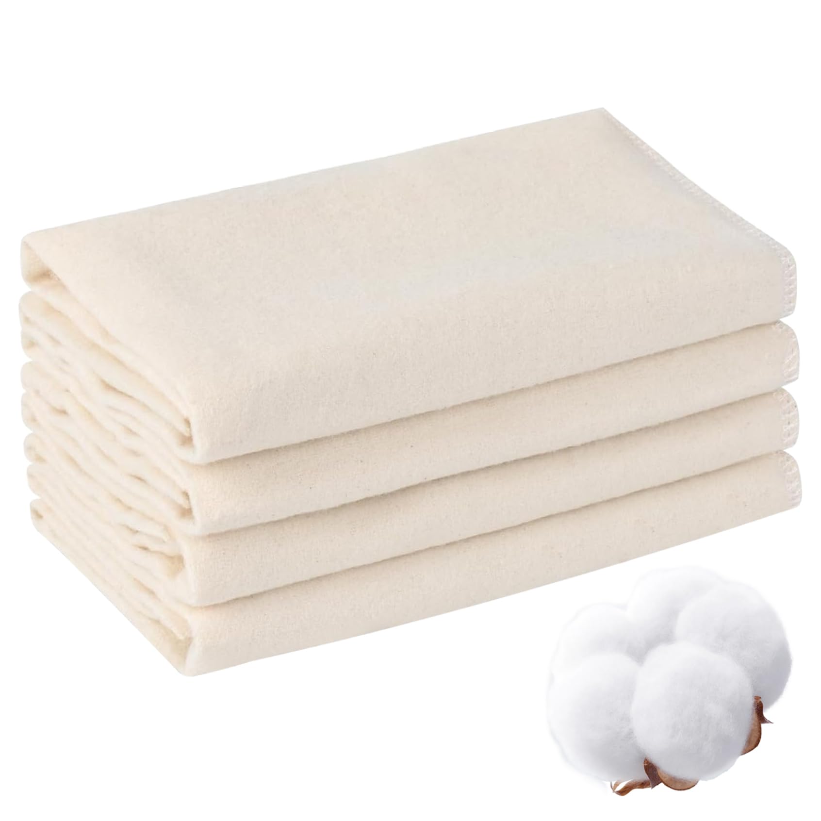 Flanelle de Coton Bio pour Huile de ricin lot 4 pièces (40 x 18 cm) réutilisable Douce et absorbante pour l'abdomen Le Foie Les articulations etc.
