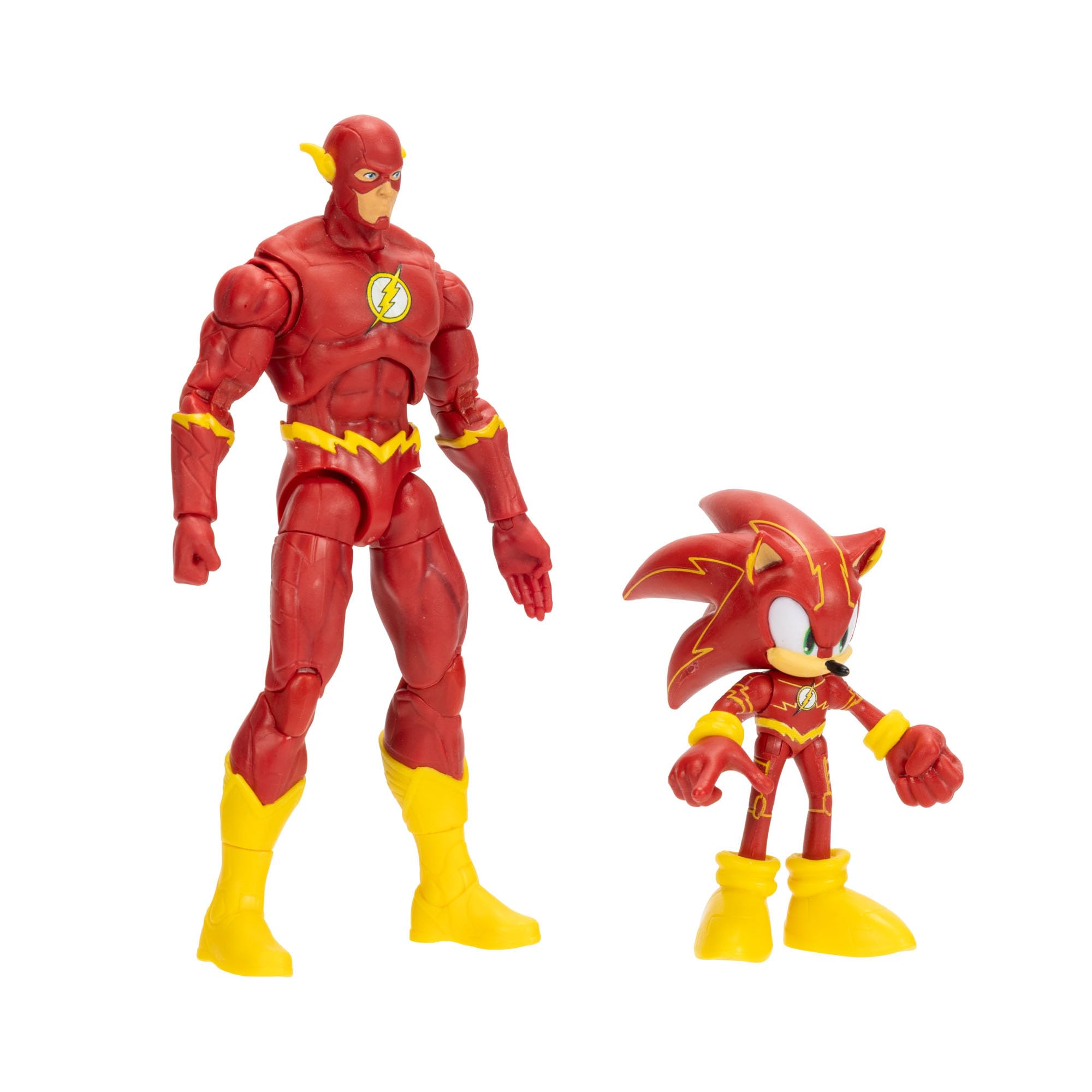 Zestaw figurek akcji DC x Sonic the Hedgehog i Flash, oficjalna licencja Jakks Pacific, zawiera klasyczne figurki akcji o wymiarach 2,5" i 5", przedmioty kolekcjonerskie Sonic x DC