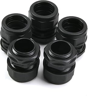 Jutagoss Plastic Waterproof IP68 Connectors with AD21.2 Adjustable Lock Nut and Gaskets Cord Gland Joints Wire Protectors Black 5PCS