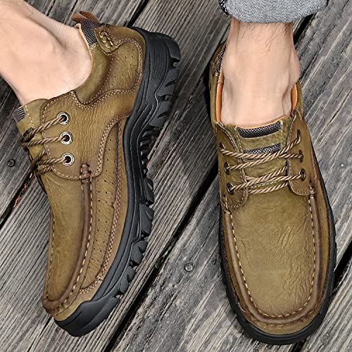 Mens with Laces Slip On Casual Loafers Classic Outdoor Leather Walking Hiking Shoes Comfortable for Work Office Dress Outdoor2