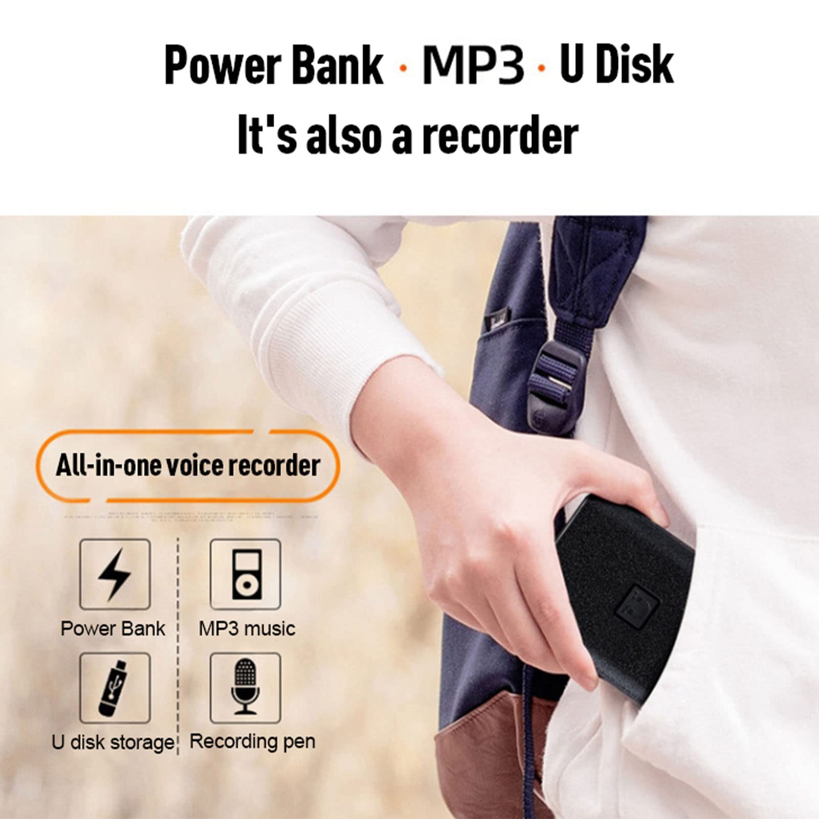 Grabadora de Voz Digital, Grabadora Activada por Voz con Reducción de Ruido Magnético, Mini Grabadora Power Bank, Dispositivo de Grabación de Audio con Reproductor de MP3 para Conf (Inglés Neutro,