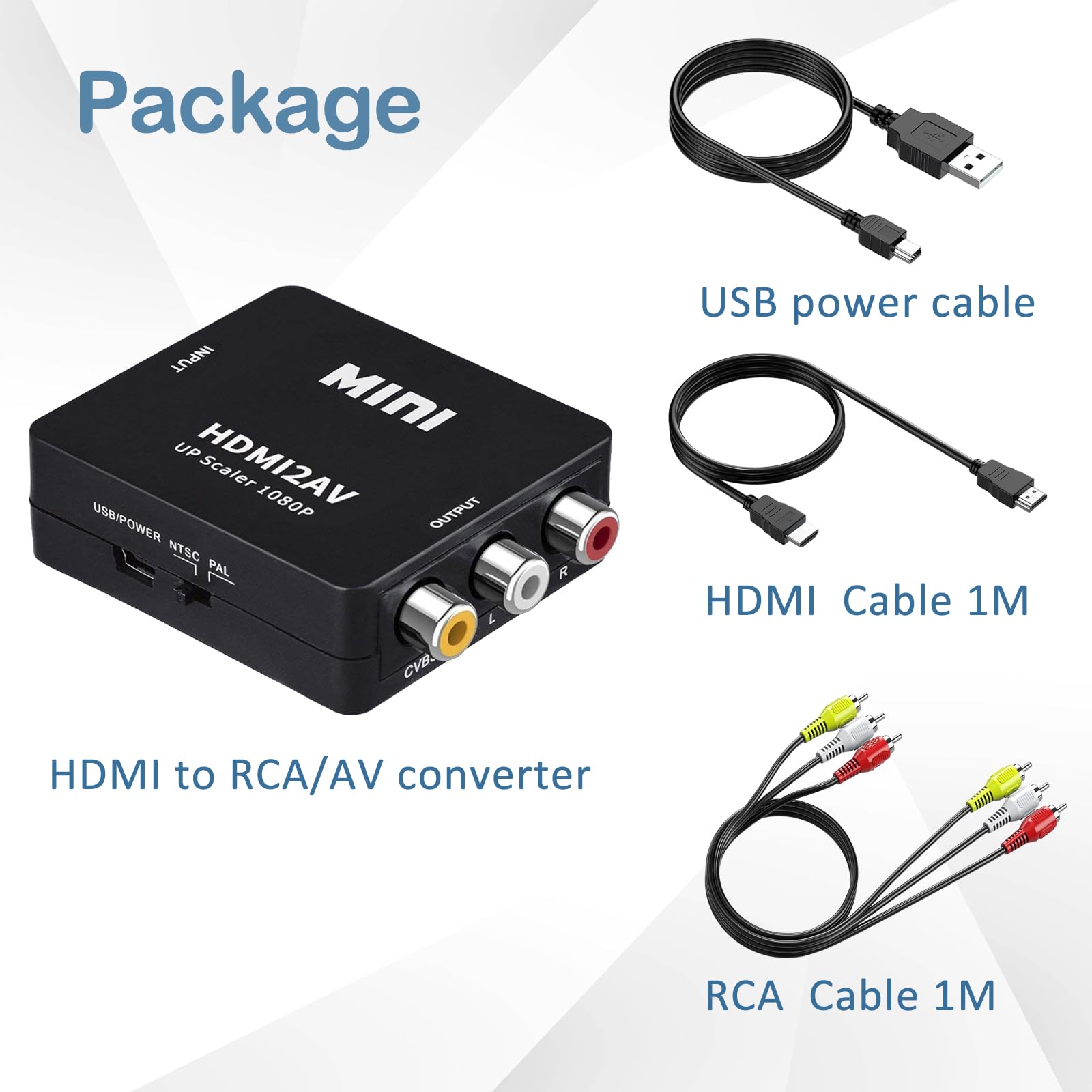 Wonlyus Convertidor HDMI a RCA con cable RCA y HDMI, 1080P HDMI a AV 3RCA CVBs compuesto de vídeo adaptador de audio rAdapter compatible con PAL/NTSC para TV Stick, Apple TV, PC, portátil, Xbox, DVD