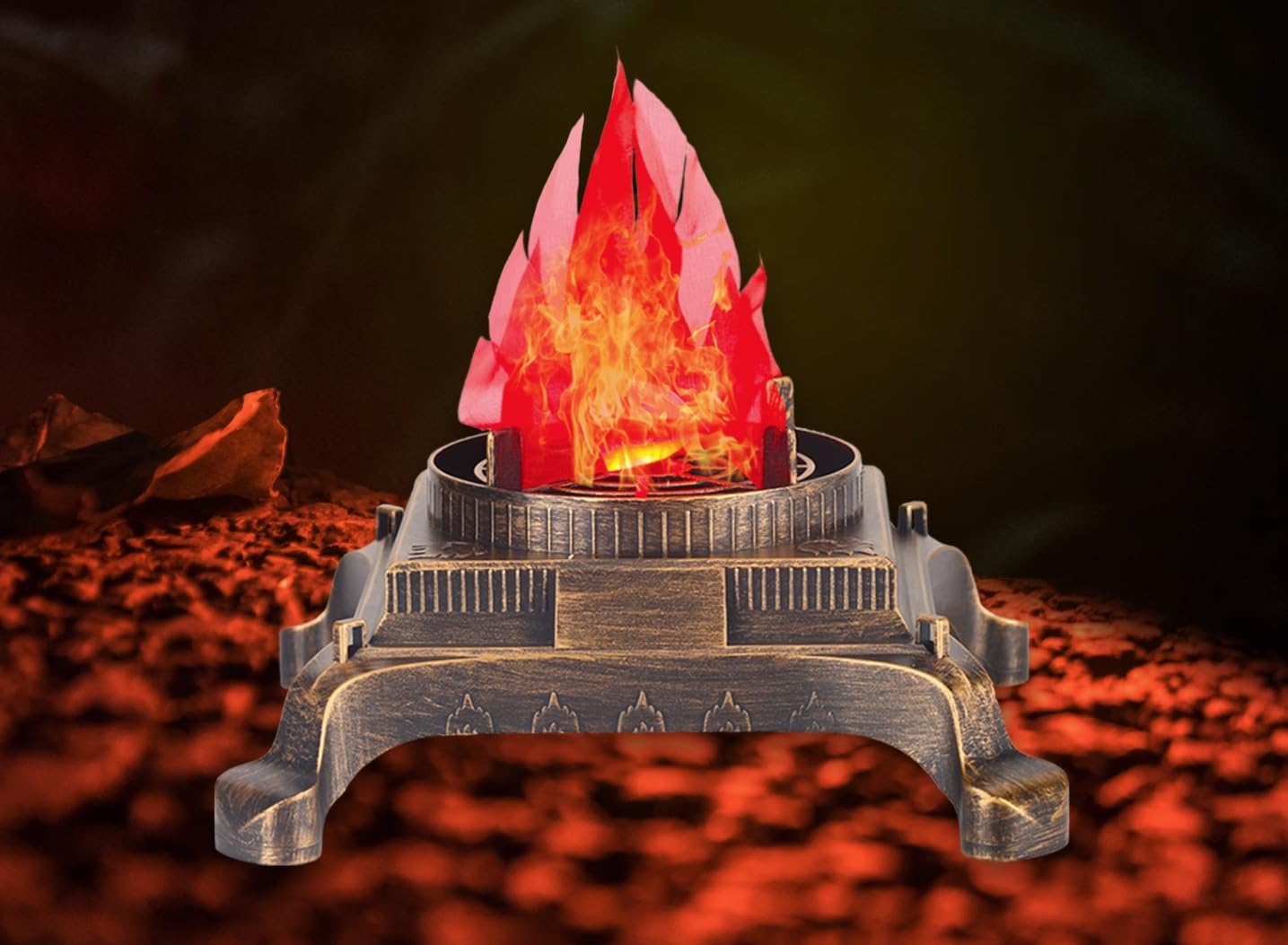 Small Cozy Fireplace Lantern Traditional Realistic Log Wood Burning Flame Effect Ligh LED Charcoal Style Table LampFor Indoor & Outdoor Use