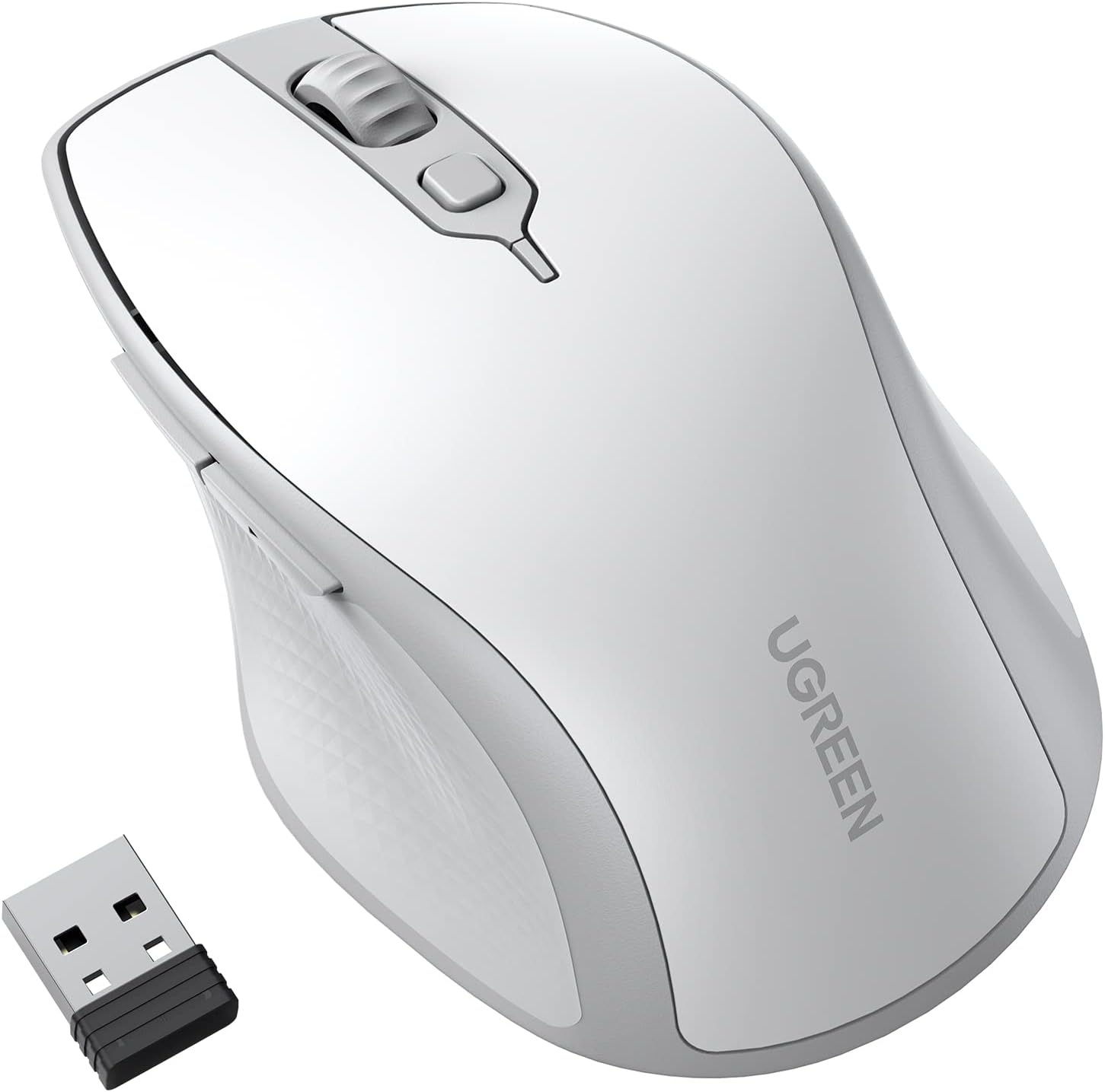 UGREEN Wireless Mouse, Ergonomic Bluetooth 5.0 Mouse for Laptop, 2.4G Cordless with USB Receiver, 1000/1600/2000/4000 DPI, 5 Buttons Silent Mice for MacBook, PC, Desktop, Chromebook, White