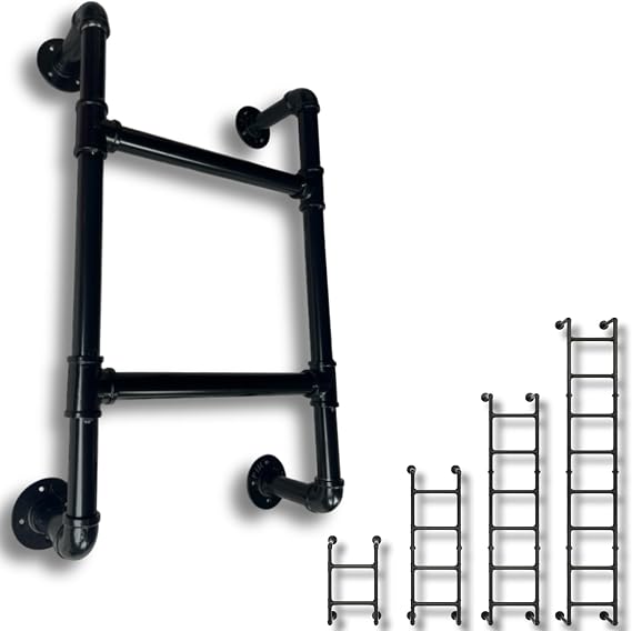 2ステップ壁掛けはしご – 二段ベッドや屋根へのアクセス用の壁固定はしご – 金属製2段ラングラダー – 窓、井戸、ロフト、ブランケットラック用のモジュラーシステム – 屋内&屋外 - パイプラダー。