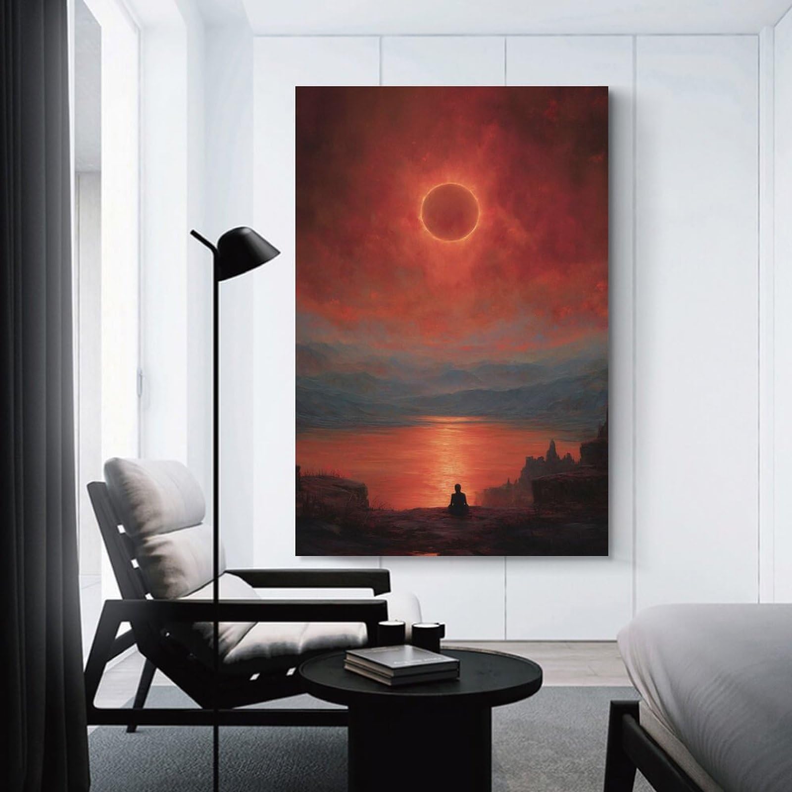 Junmoney Person Meditating during A Solar Eclipse Decorative Wall Artwork 16x24inch(40x60cm), for Corridors, Hallways Or Apartment Entries, Home Artwork for First Impressions