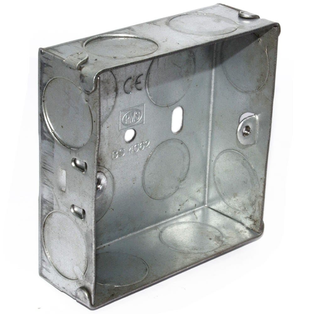 Flush Single Galvanised Steel Back Box With Fixed lugs 25mm