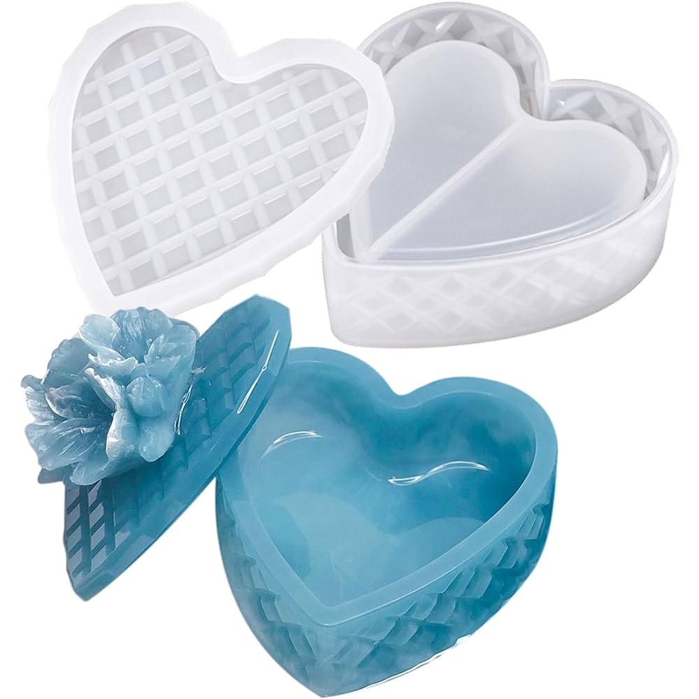 2液性レジン　小物入れ　ハート　BOX ハンドメイド　アクセサリーケース　貯金 2液性レジン/Epoxy Resin】ハートとスクエアの小物入れ作り