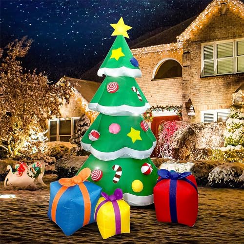 DXIA Aufblasbarer Weihnachtsbaum mit 3 Geschenk-Boxen, Weihnachtsbaum...