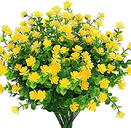 OPENBEAUTY Artificial Flowers Outdoor 6 Bundles Fake Flowers UV Resistant Greenery Shrubs Plants for Indoor Home Hanging Plants Wedding Garden Decorations(Yellow)