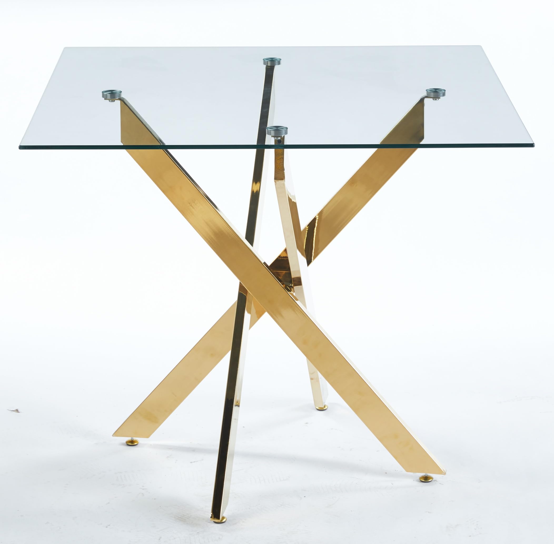 Small Square Glass Dining Table with Tempered Glass Top Metal Legs, 35.43" Modern Kitchen Table Dining Room Table for Dining Room Kitchen Living Room (Gold-Square 35.43"x29.6")