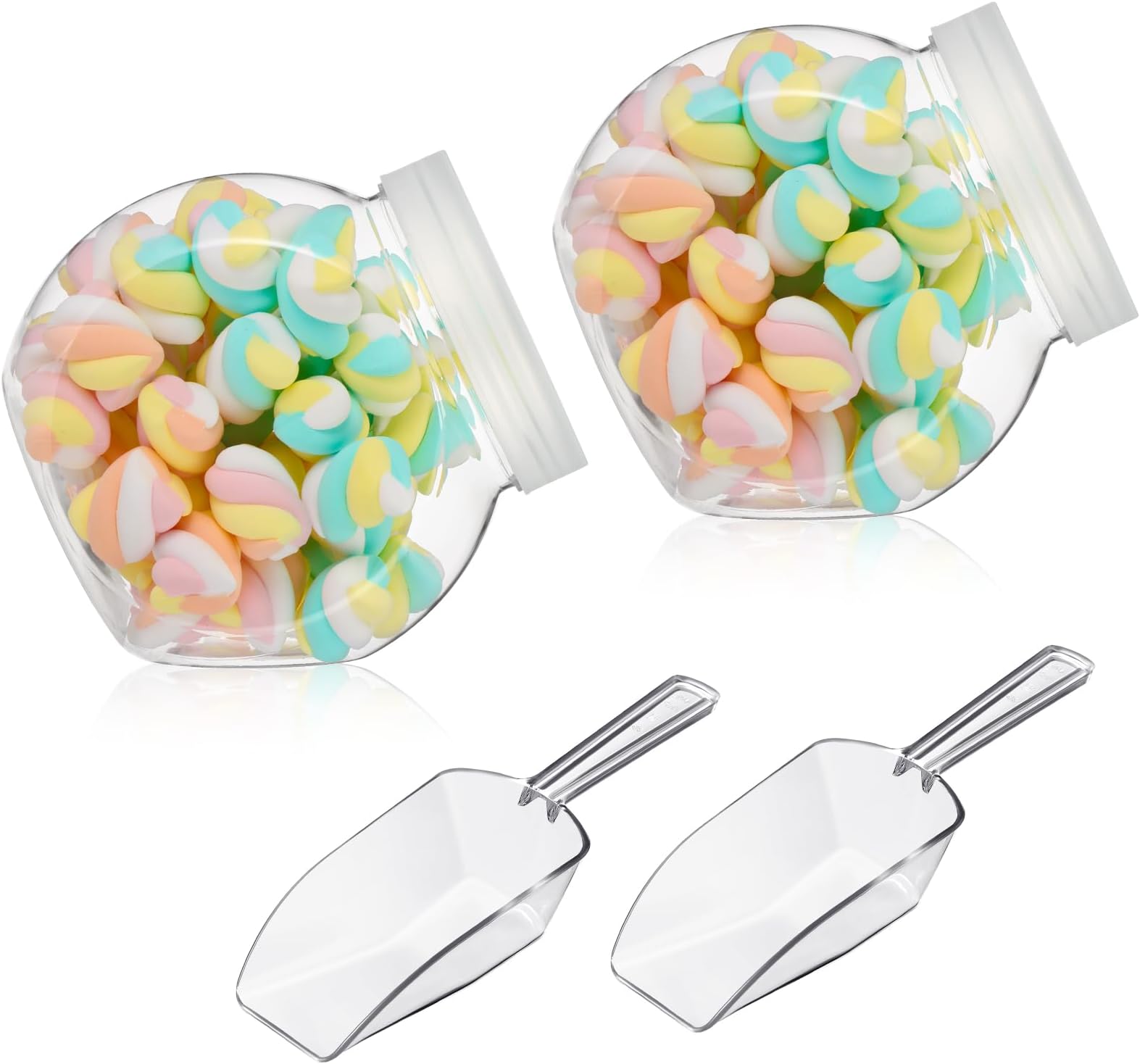 Umigy 2 Sets Clear Plastic Candy Jars with Lids and Scoops, 42 oz Clear Cookie Jars for Candy Pantry Buffet Kitchen Home Party Wedding Airtight Storage Containers Organize Sugar Tea Coffee Snacks
