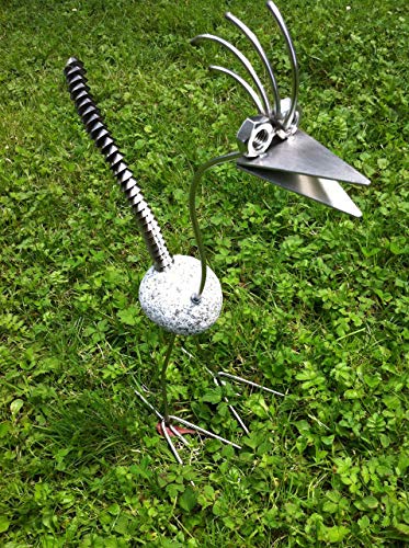 Edelstahl Vogel, Steinvogel 35cm Granitvogel V2A Edelstahlvogel