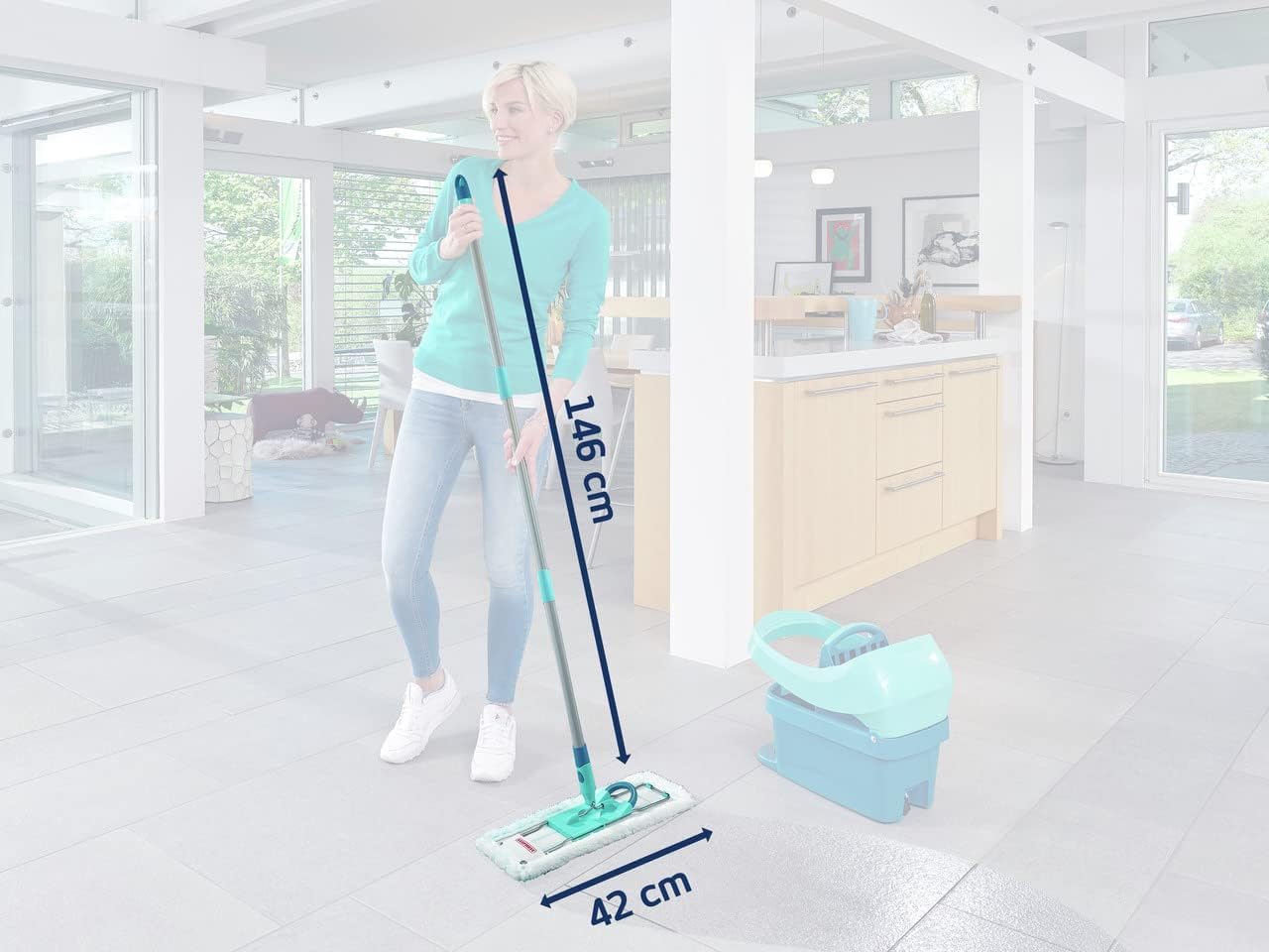 Leifheit Mopa Profi XL micro dúo con palo de acero, mopa flexible con articulación giratoria, mopa fregona para superficies grandes