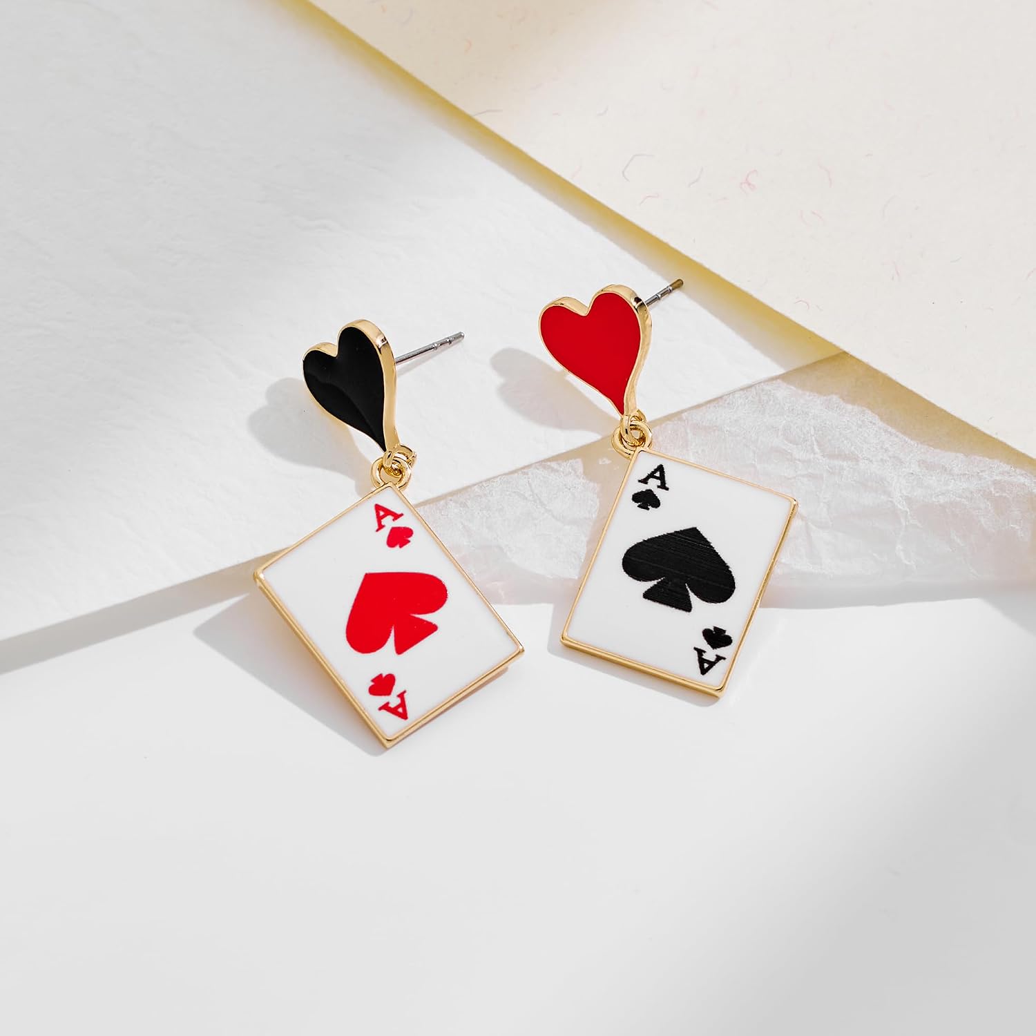 Funky Poker Earrings for Women Hearts Spades A Ace Playing Cards Gold Plated Dangle Drop Earrings for Women Gambling Casino Jewelry Gift image 5