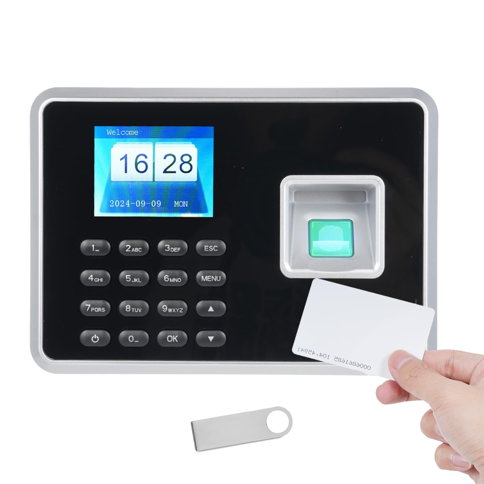 Bisofice Pointeuse Horaire Personnel, Biométrique Badgeuse Pointeuse, Pointeuse pour Les Employés des Petites Entreprises jusquà 1000 utilisateurs, 100% sans Abonnement