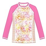 BesserBay Mädchen Druck Badeanzug UV Shirt Rosa Langarm UPF 50+ Sonnenschutz Rundhals Rash Guard 130