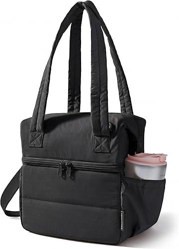 BAGSMART Double Deck Lunch Bag Women, Insulated Reusable Lunch Box, Quilted Puff