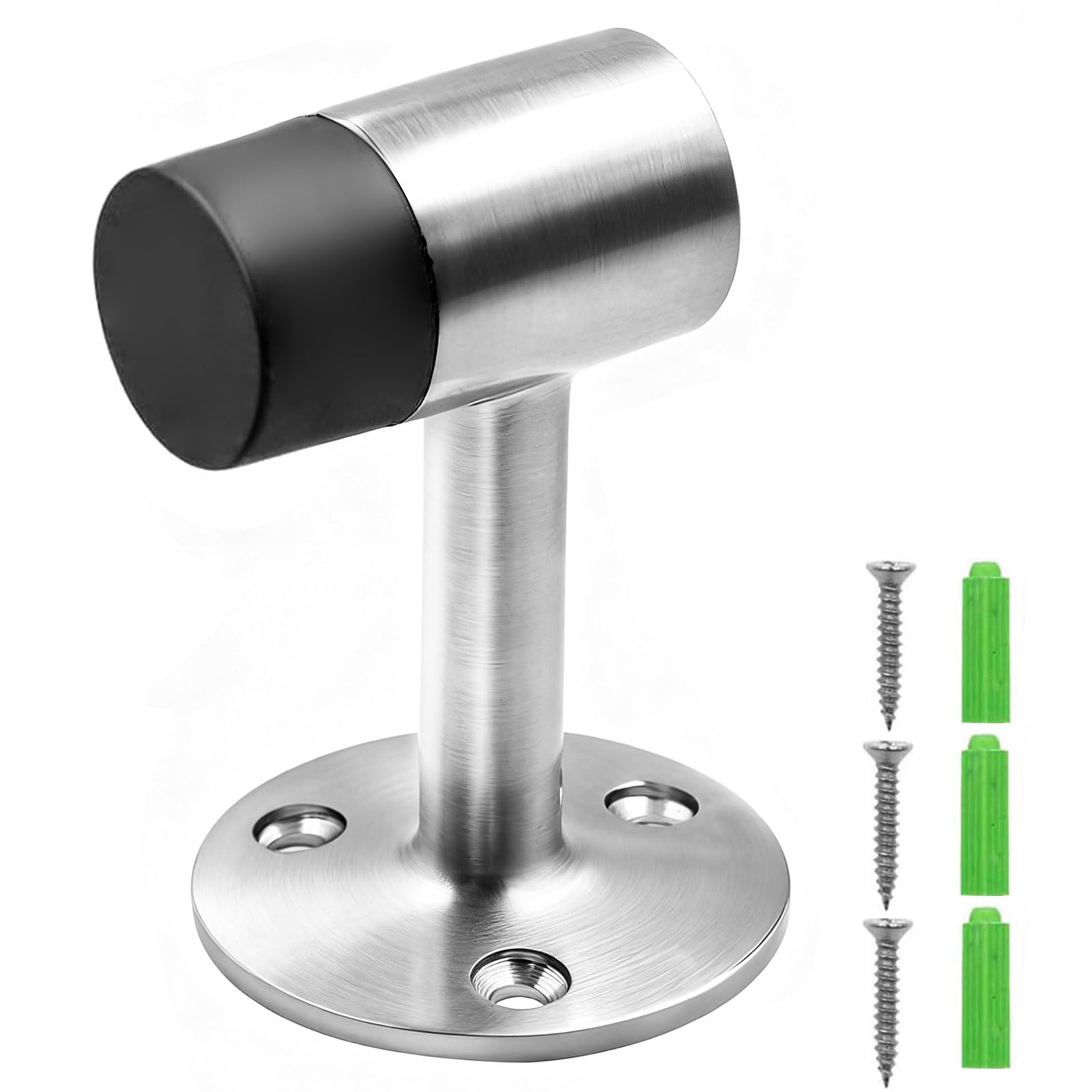 Premium Door Stopper for Floor Wall, Brushed Stainless Steel Door Stop with Buffer Rubber for Indoor External Home & Office